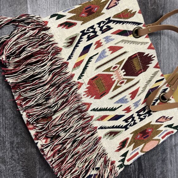 Ray L A Boho TapestryTote Bag Fringe Woven Tapestry Large Shoulder Purse - Picture 5 of 9